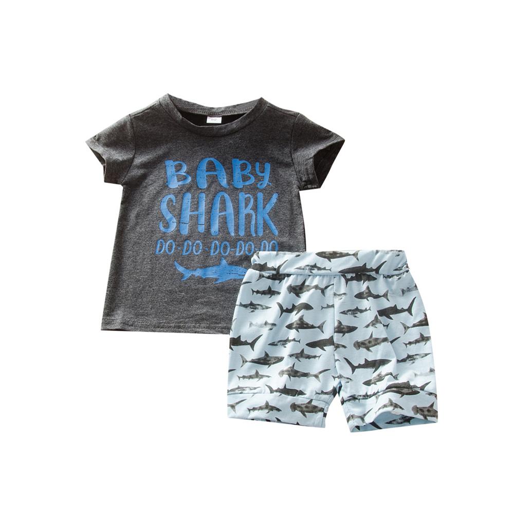 Boys Short Sleeve Letter Printed Shark Top & Shorts boy boutique clothing wholesale