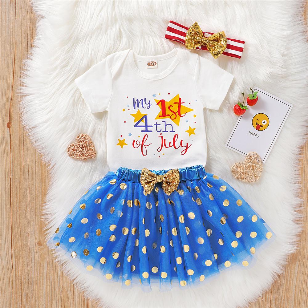 Baby Girls Short Sleeve Letter Printed Star Romper & Skirt & Headband cheap baby clothes wholesale