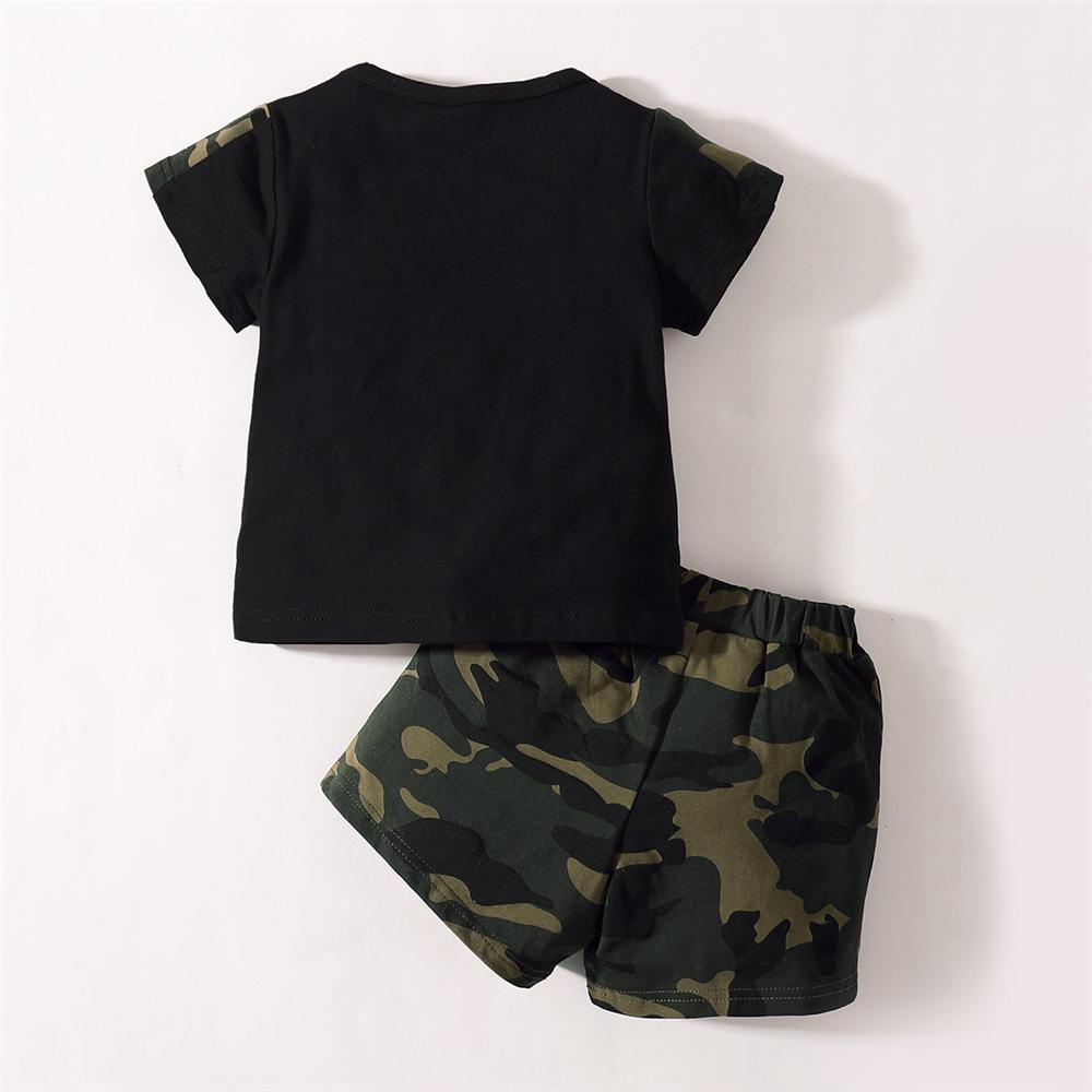 Boys Short Sleeve Letter Printed T-Shirts & Camo Shorts trendy kids wholesale clothing