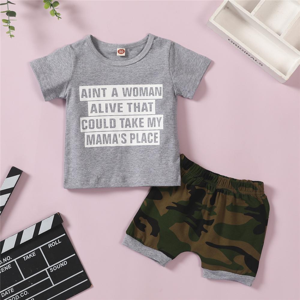 Boys Short Sleeve Letter Printed T-Shirts & Camouflage Shorts kids clothes wholesale