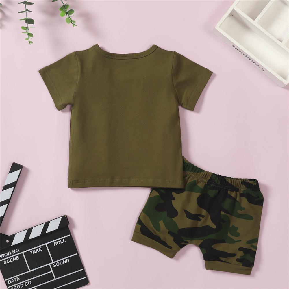Boys Short Sleeve Letter Printed T-Shirts & Camouflage Shorts kids clothes wholesale