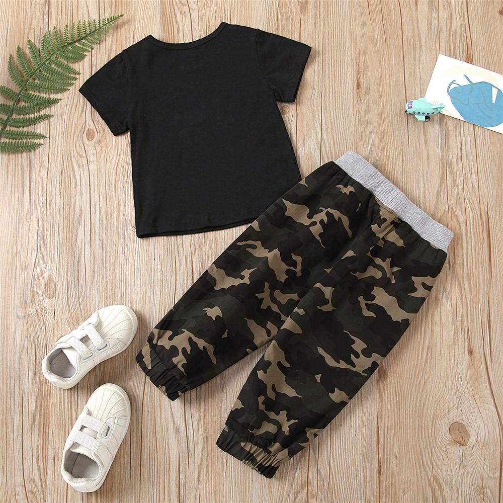 Boys Short Sleeve Letter Printed T-shirt & Camouflage Pants wholesale boys clothing