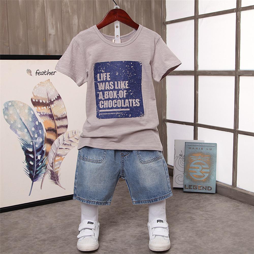 Boys Short Sleeve Letter Printed T-shirt & Denim Shorts Boy Clothing Wholesale