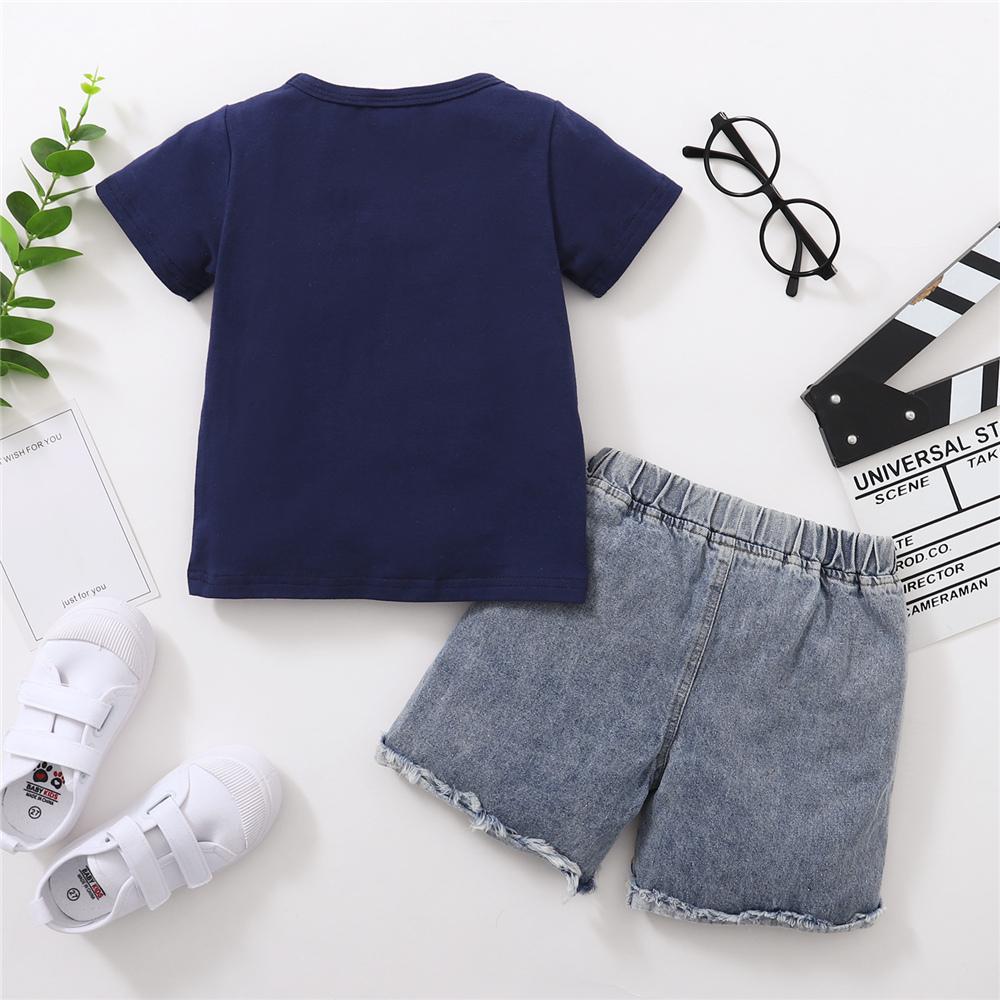 Girls Short Sleeve Letter Printed T-shirt & Denim Shorts trendy kids wholesale clothing