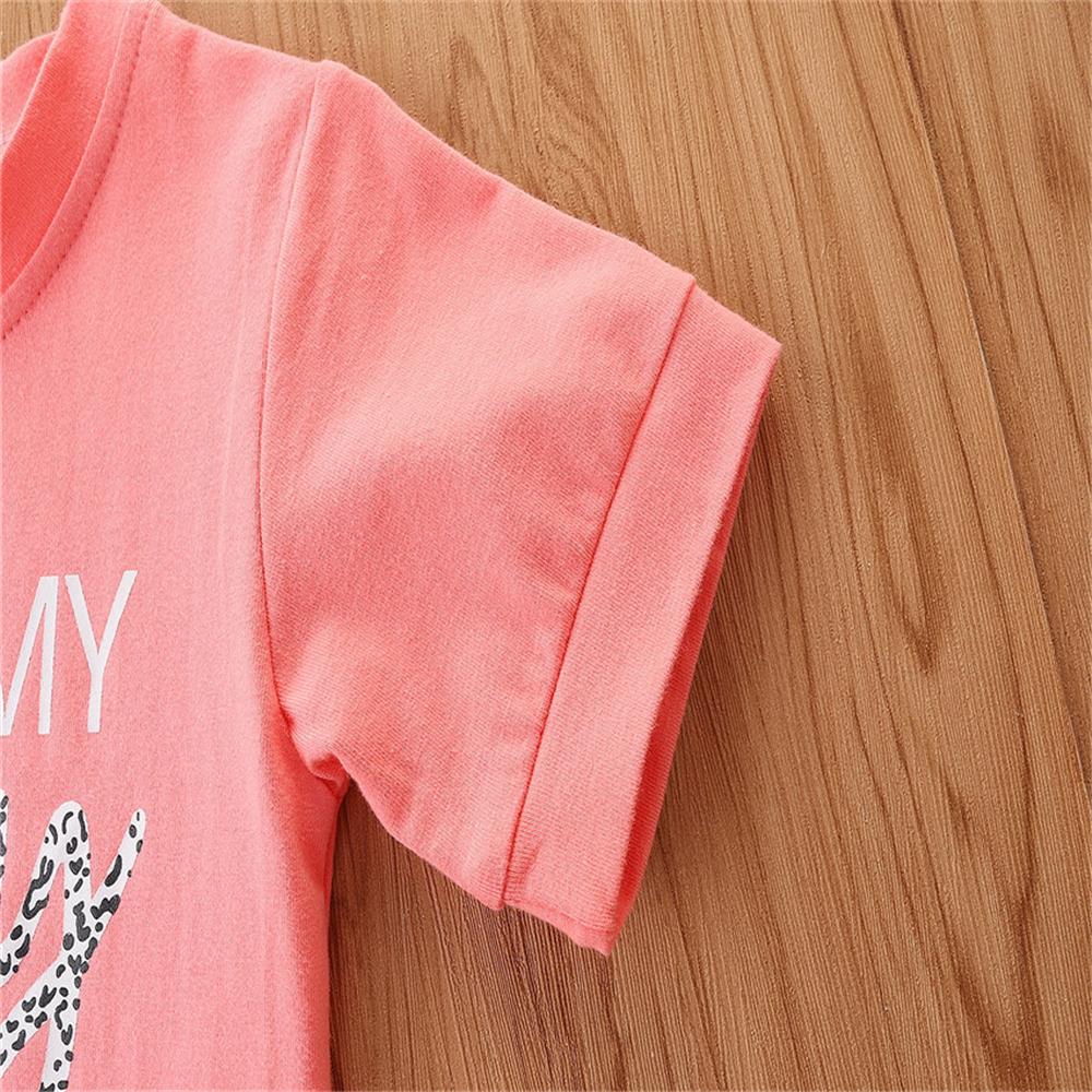Girls Short Sleeve Letter Printed T-shirt & Leopard Denim Shorts kids clothes wholesale
