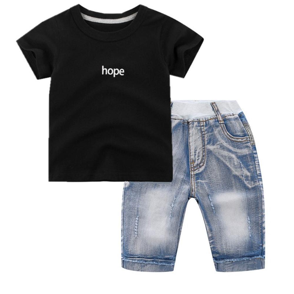 Boys Short Sleeve Letter Printed T-shirts & Denim Shorts Little Boys Wholesale Clothing