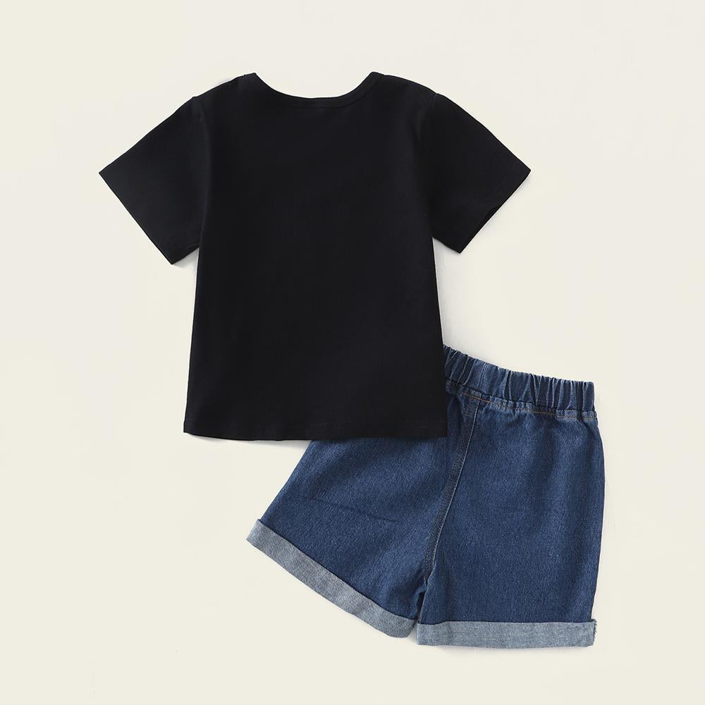 Boys Short Sleeve Letter Printed Top & Denim Shorts quality children's clothing wholesale