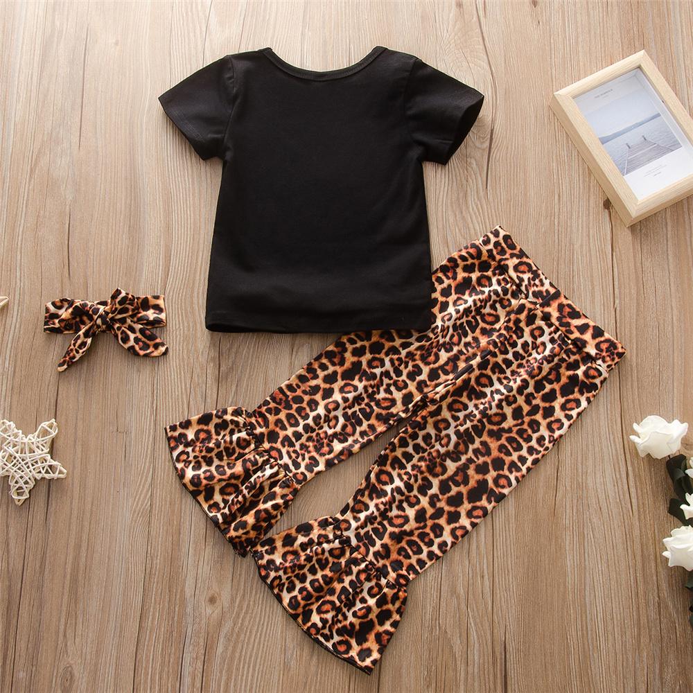 Baby Girls Short Sleeve Letter Printed Top & Leopard Bell Pants & Headband cheap baby clothes wholesale