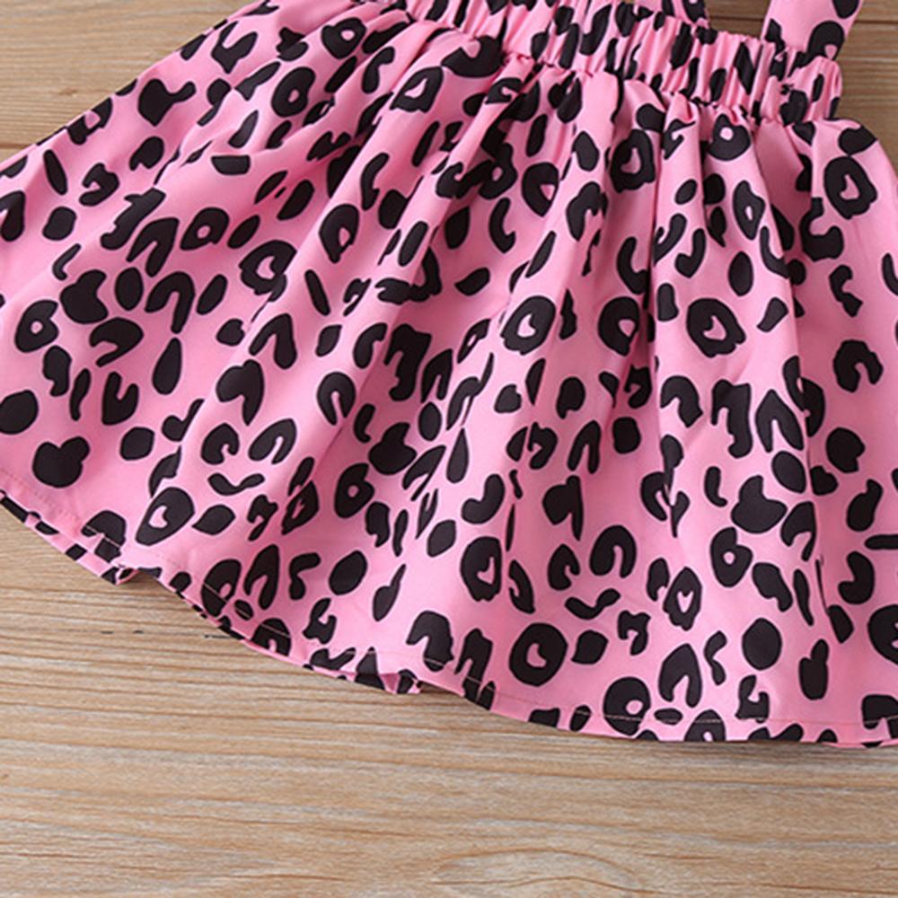 Girls Short Sleeve Letter Printed Top & Leopard Suspender Skirt kids wholesale clothing