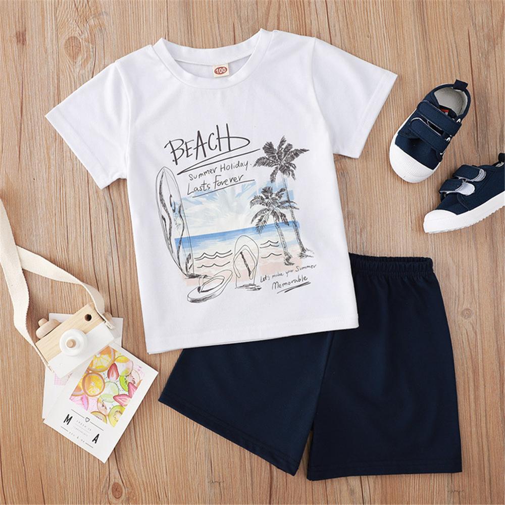 Boys Short Sleeve Letter Printed Top & Shorts kids clothes wholesale