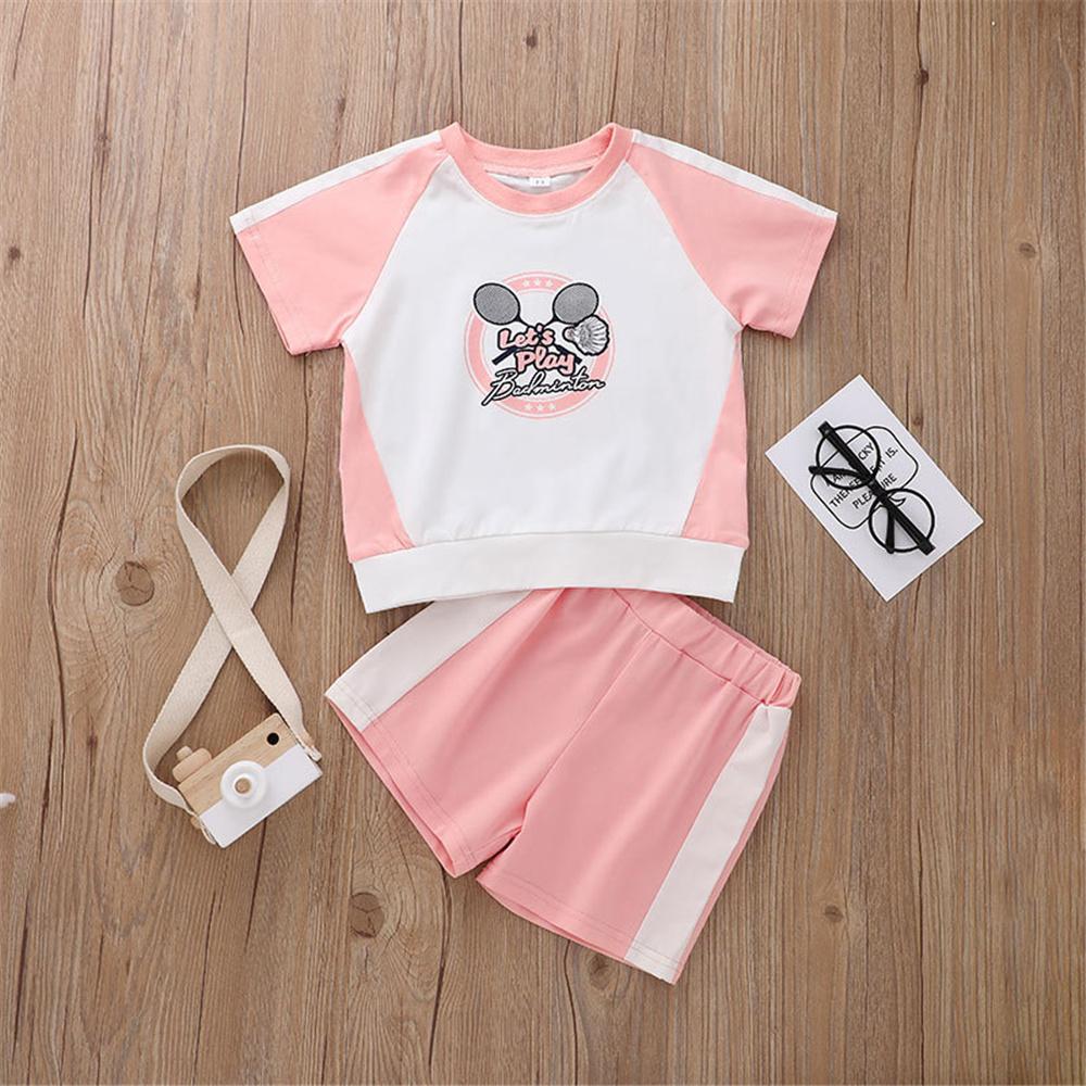 Girls Short Sleeve Letter Printed Top & Shorts kids clothing wholesale