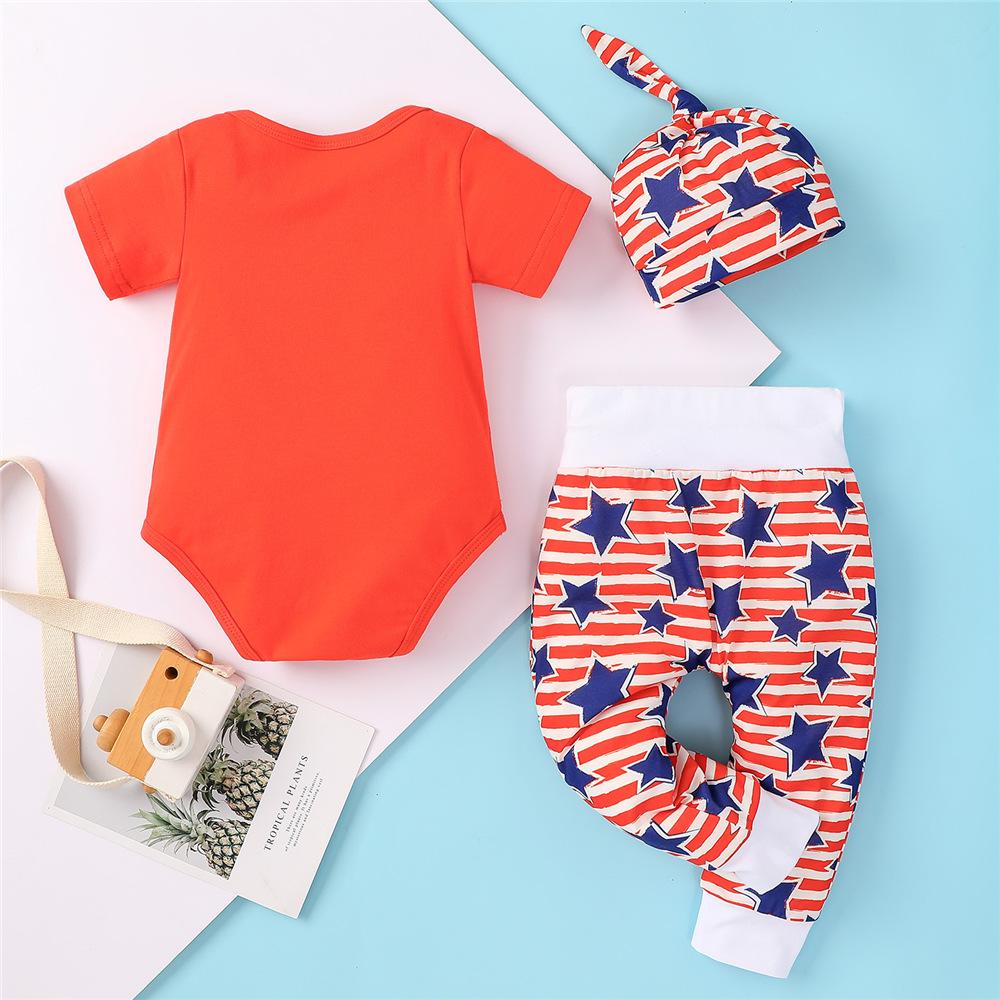 Baby Unisex Short Sleeve Letter Romper & Striped Star Pants & Hat baby clothing wholesale