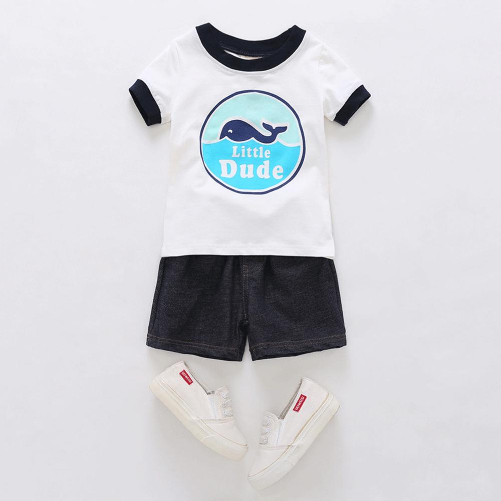 Boys Short Sleeve Little Dube Cartoon Printed Top & Shorts quality children's clothing wholesale