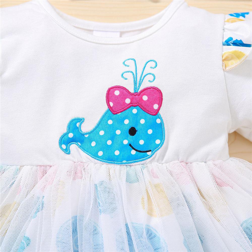 Baby Girls Short Sleeve Ocean Pattern Princess Mesh Dress & Headband wholesale baby clothes