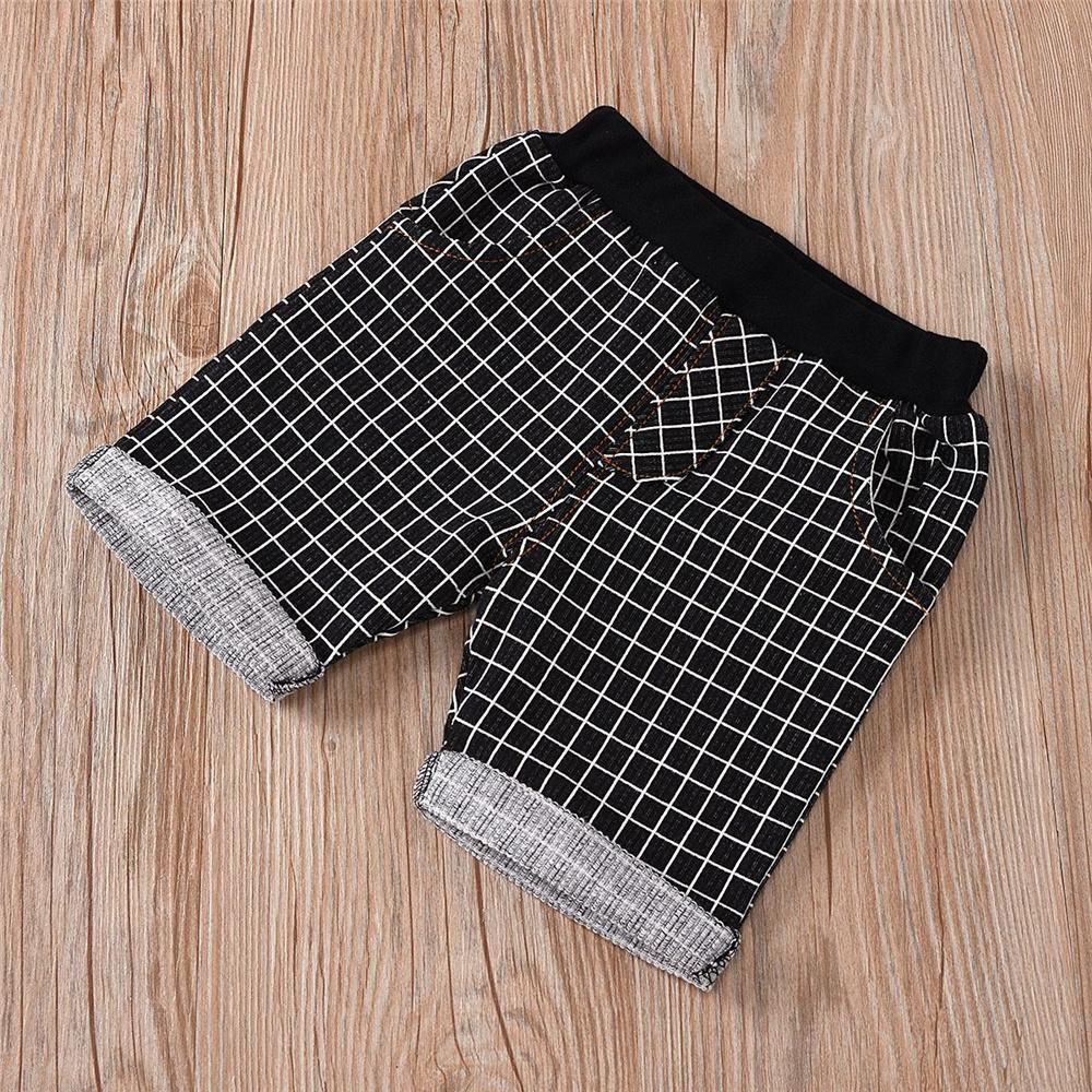 Boys Short Sleeve Pattern Puzzle Letter Printed Top & Plaid Shorts Boys Summer Outfits