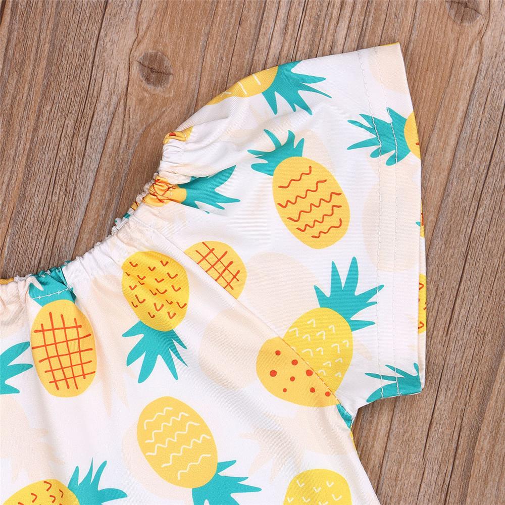 Girls Short Sleeve Pineapple Printed Top & Denim Shorts Girls Clothing Wholesalers