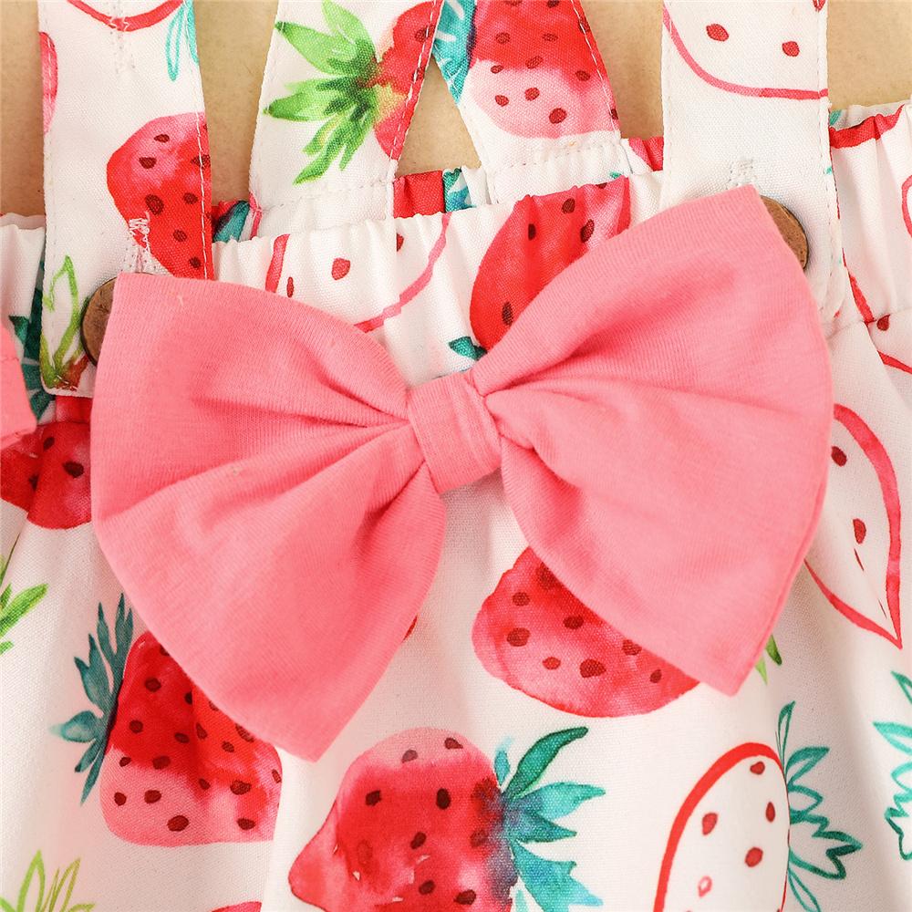 Girls Short Sleeve Strawberry Pink Top & Suspender Skirt & Headband trendy kids wholesale clothing