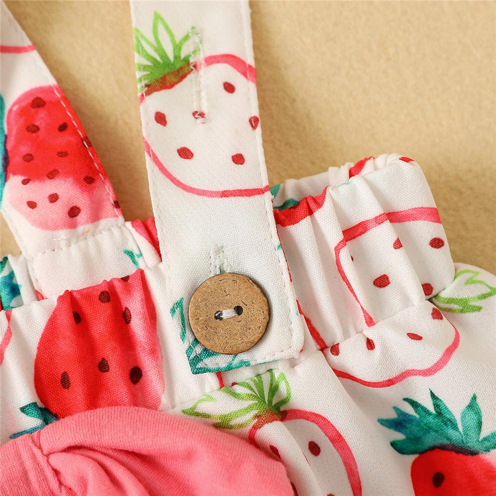 Girls Short Sleeve Strawberry Pink Top & Suspender Skirt & Headband trendy kids wholesale clothing