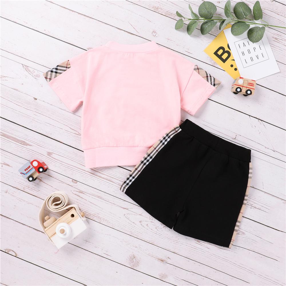 Girls Short Sleeve Plaid Printed Pocket Top & Shorts Wholesale Girl Clothing