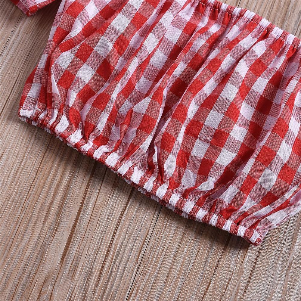 Girls Short Sleeve Plaid Short Sleeve Top & Denim Button Skirt kids wholesale clothing
