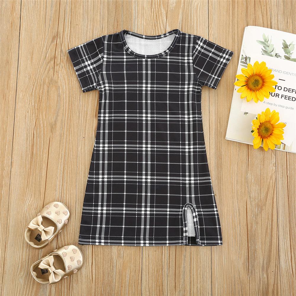 Girls Short Sleeve Plaid Summer Dresses wholesale kids boutique clothing