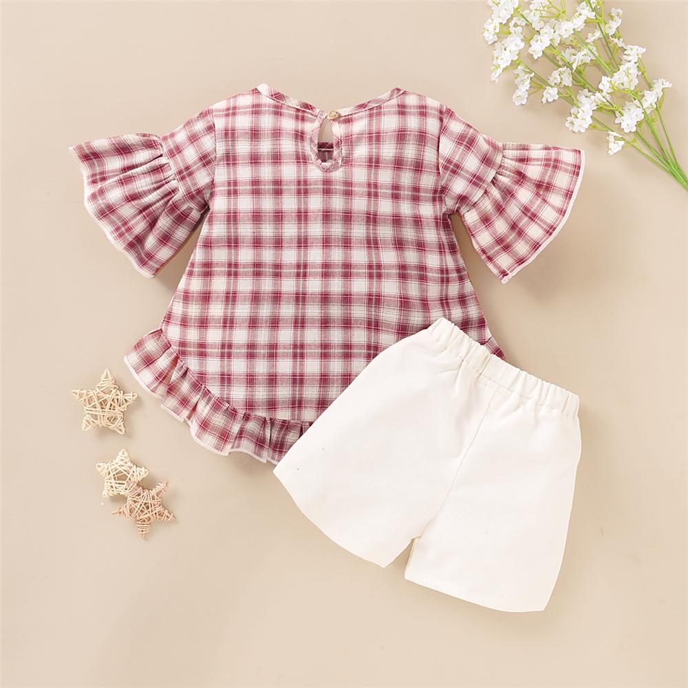 Girls Short Sleeve Plaid Top & Shorts kids clothes wholesale