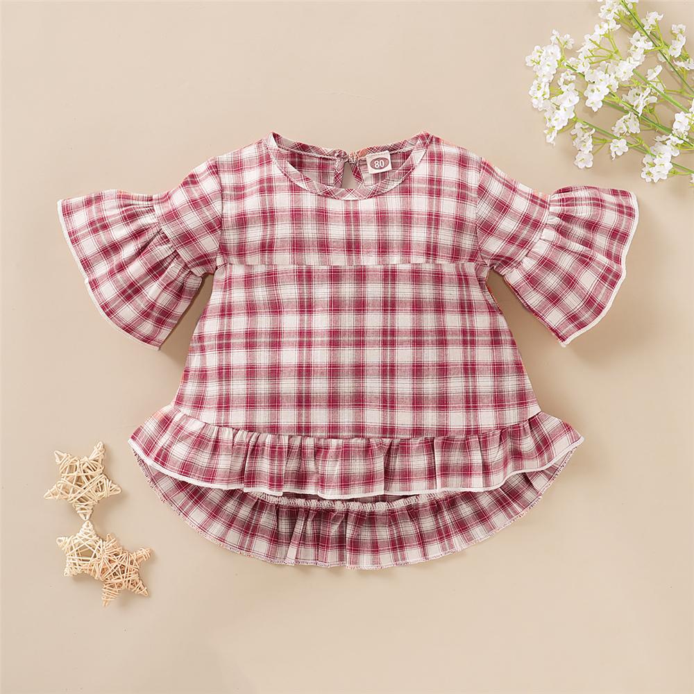 Girls Short Sleeve Plaid Top & Shorts kids clothes wholesale