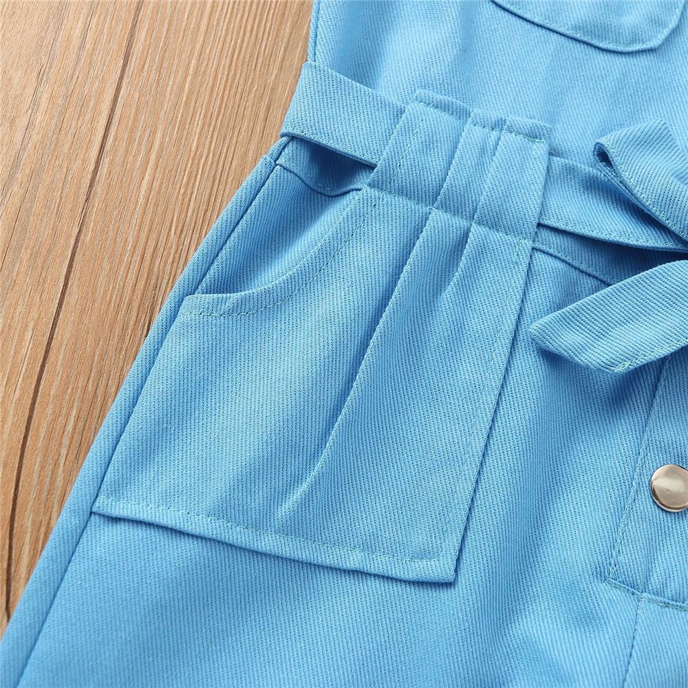 Girls Short Sleeve Pocket Lapel Jumpsuit Cheap Childrens Clothes Wholesale