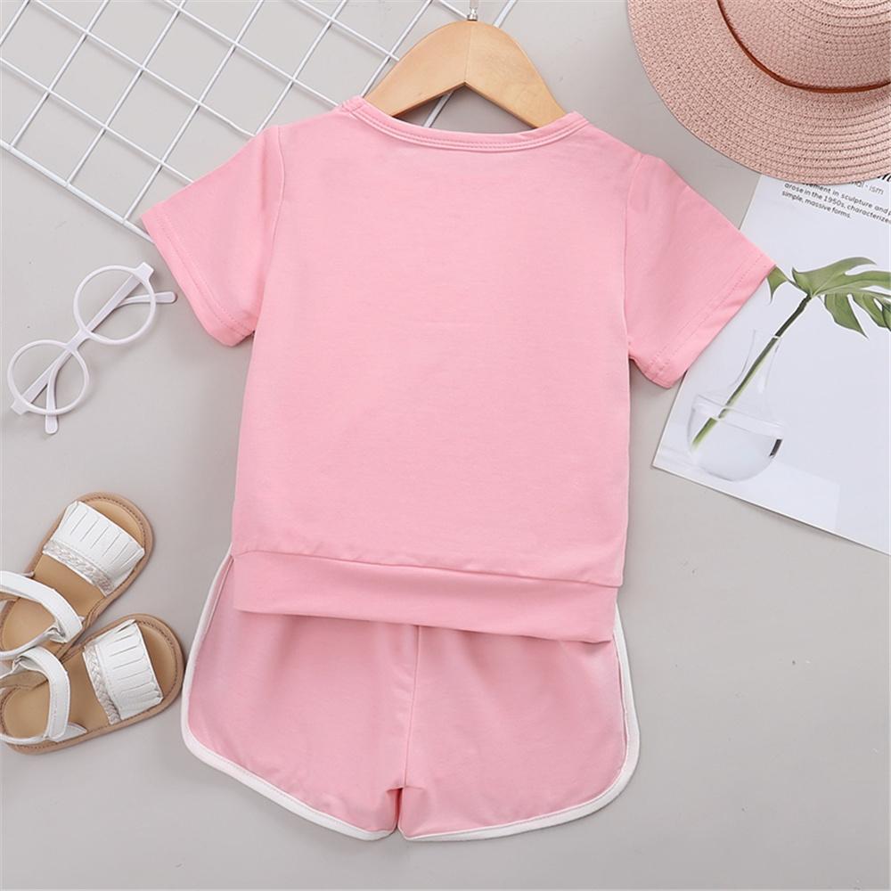 Girls Short Sleeve Rabbit Printed T-shirt & Shorts wholesale kids clothing