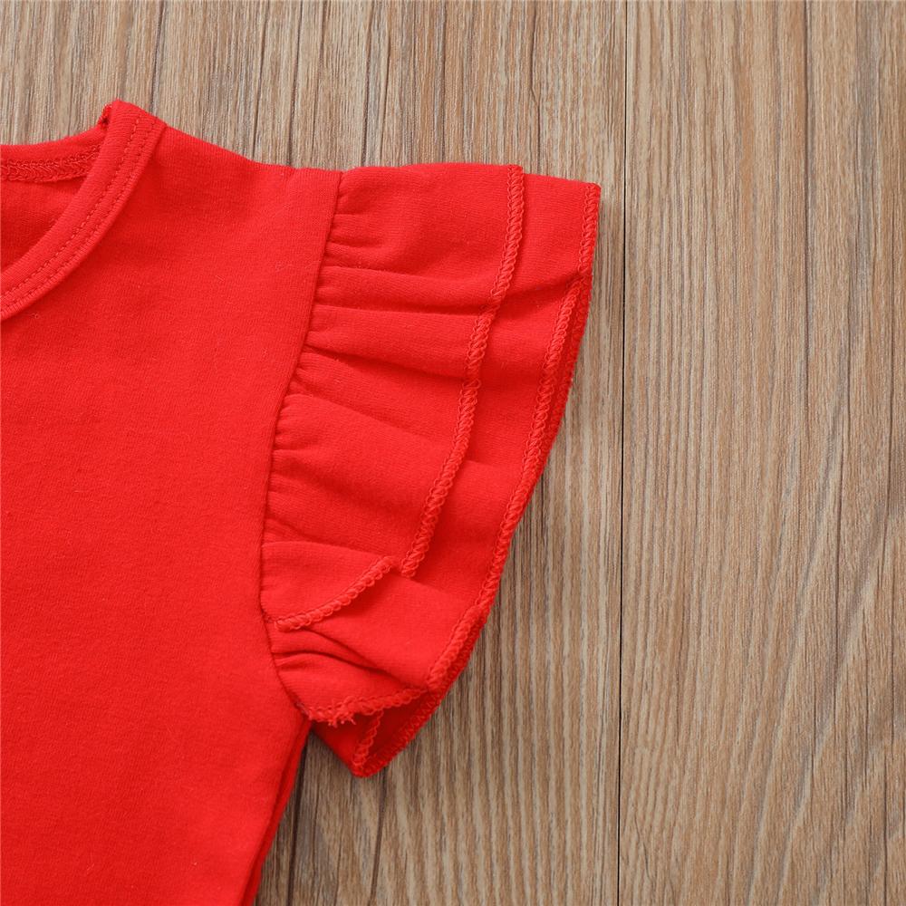 Girls Short Sleeve Red Top & Star Printed Suspender Skirt trendy kids wholesale clothing