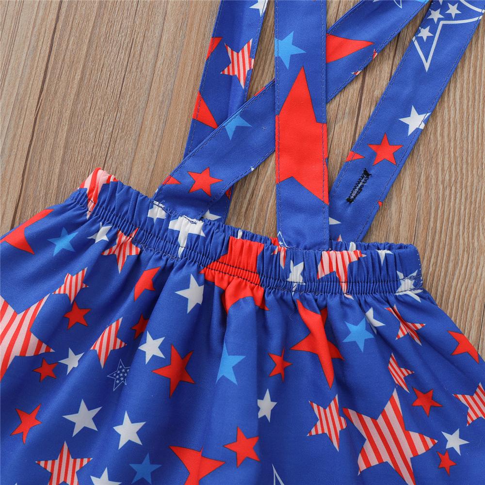 Girls Short Sleeve Red Top & Star Printed Suspender Skirt trendy kids wholesale clothing