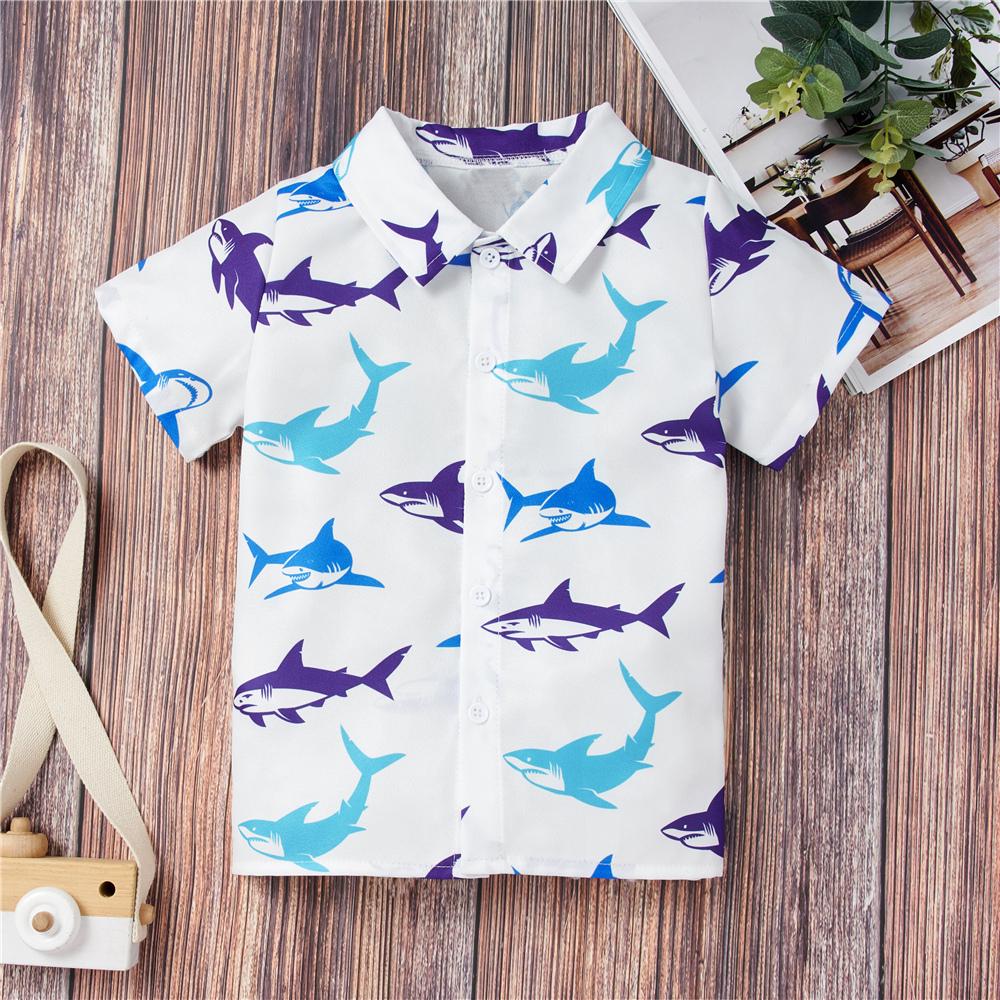 Boys Short Sleeve Shark Printed Lapel Shirts & Shorts wholesale boys clothing