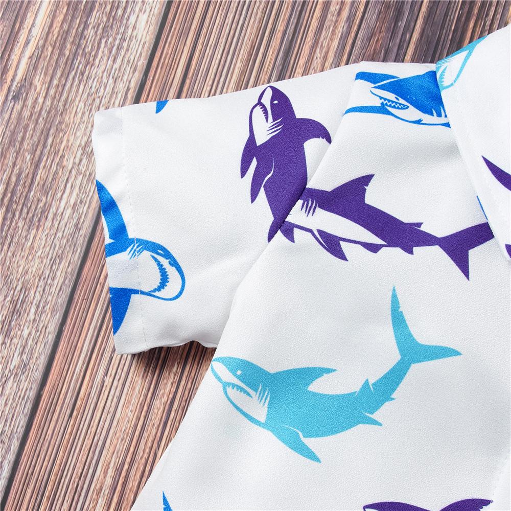 Boys Short Sleeve Shark Printed Lapel Shirts & Shorts wholesale boys clothing