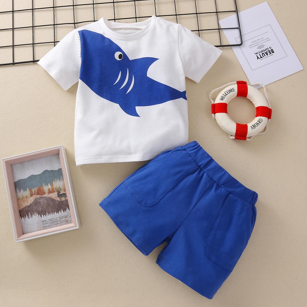 Boys Short Sleeve Shark Printed T-shrit & Shorts wholesale kids clothing
