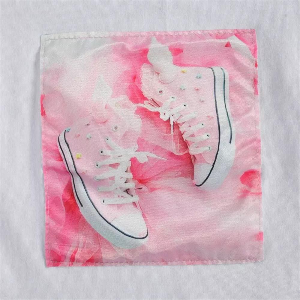 Girls Short Sleeve Shoes Printed T-shirt & Ripped Denim Skirt Cheap Childrens Clothes Wholesale