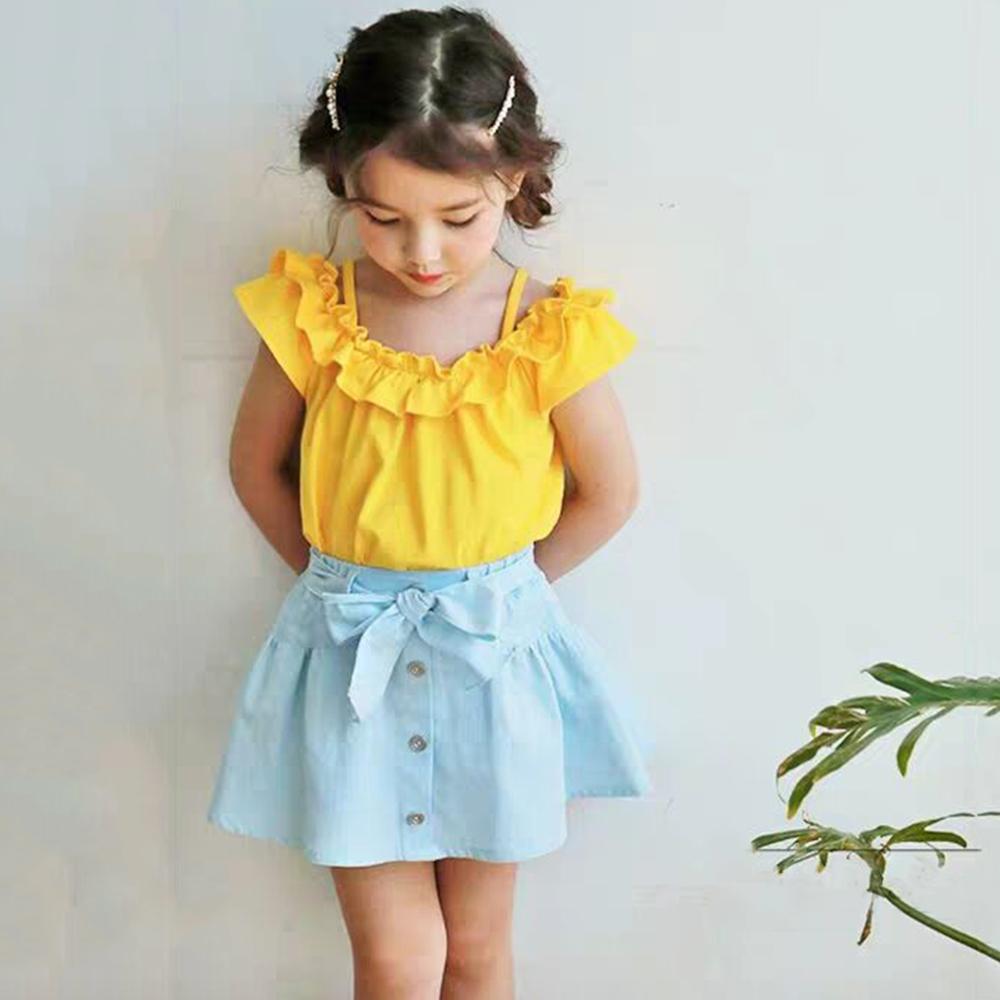 Girls Short Sleeve Sling Solid Top & Skirts Children's Wholesale Boutique Clothing
