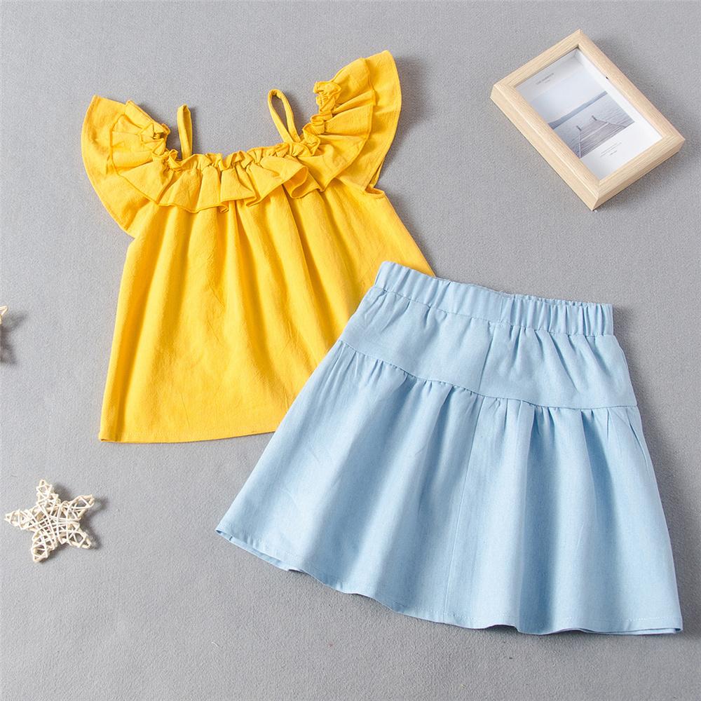 Girls Short Sleeve Sling Solid Top & Skirts Children's Wholesale Boutique Clothing