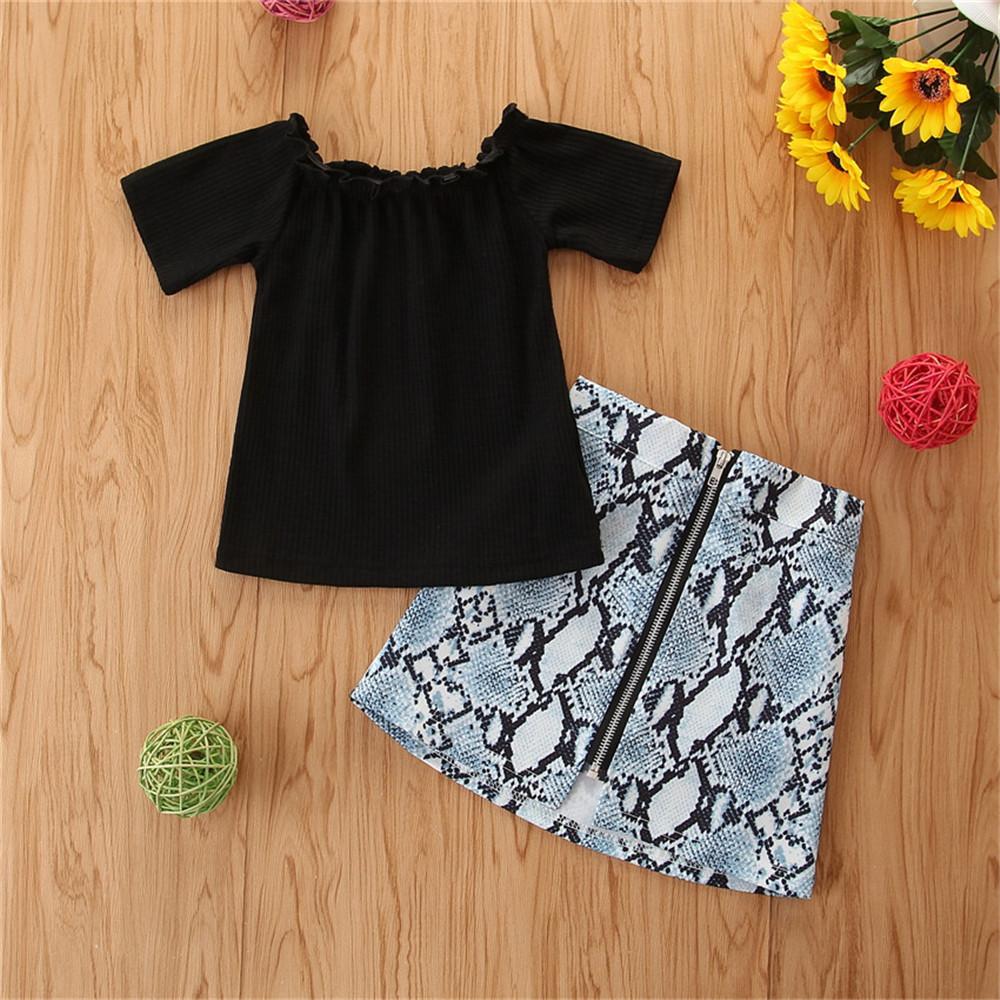 Girls Short Sleeve Solid Casual Top & Printed Skirt Kids Boutique Wholesale