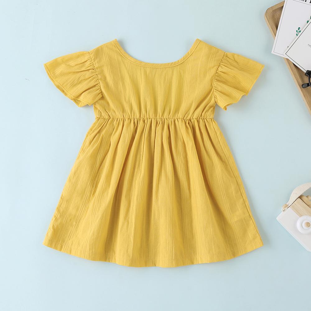 Baby Girls Short Sleeve Solid Color Casual Dress baby clothes vendors