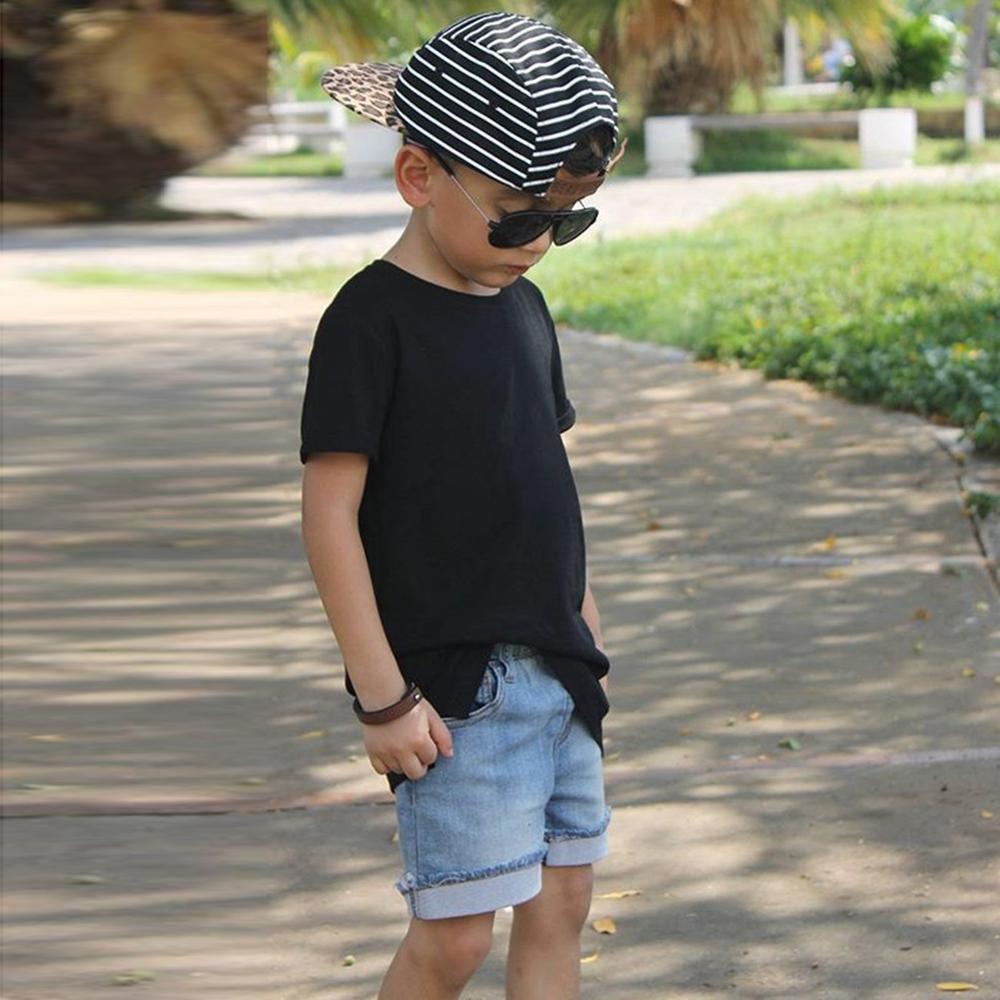 Boys Short Sleeve Solid Color Top & Denim Shorts trendy kids wholesale clothing