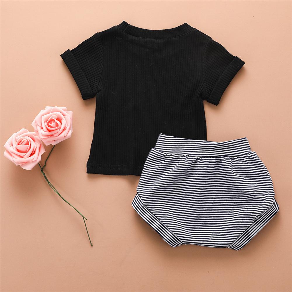 Baby Girls Short Sleeve Solid Color Top & Striped Shorts cheap baby clothes online