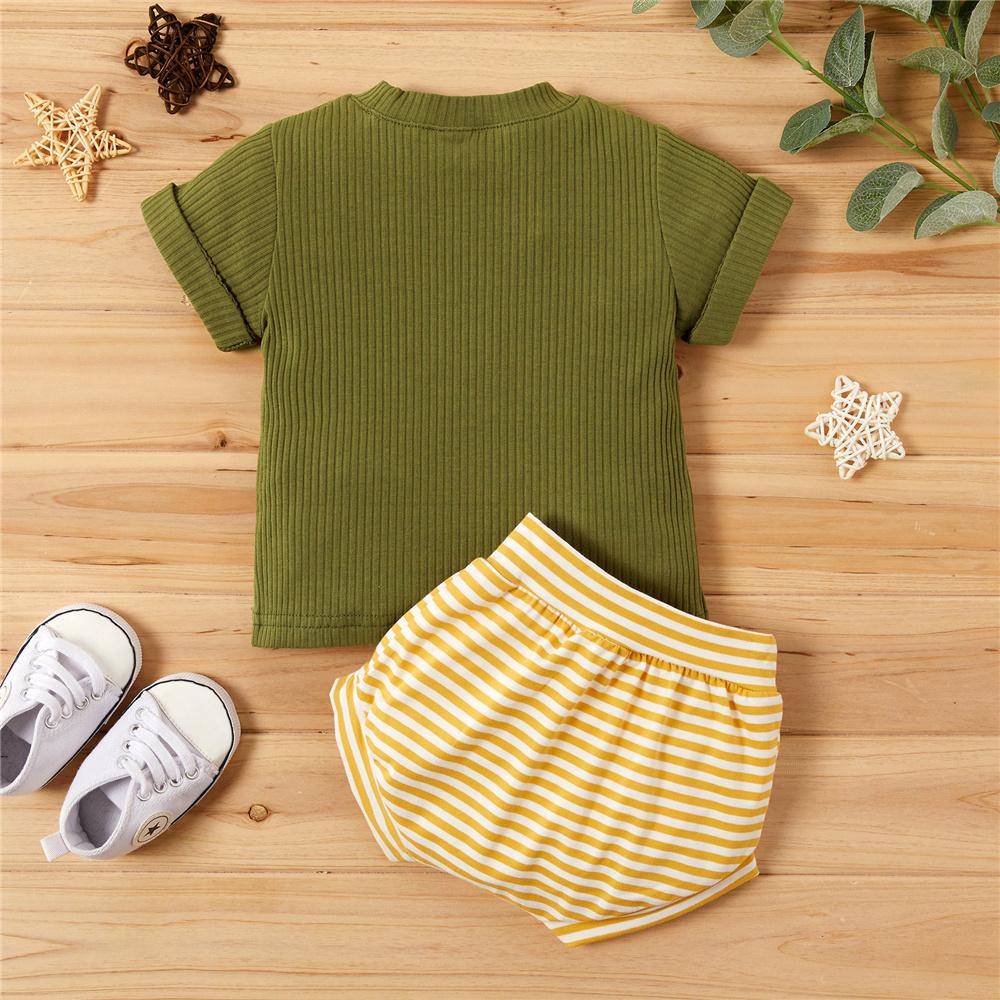 Baby Girls Short Sleeve Solid Color Top & Striped Shorts cheap baby clothes online