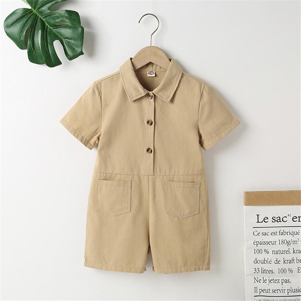 Girls Short Sleeve Solid Pocket Jumpsuit kids clothing wholesale