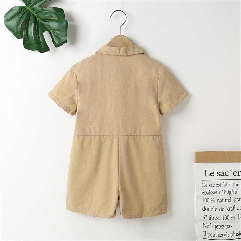 Girls Short Sleeve Solid Pocket Jumpsuit kids clothing wholesale