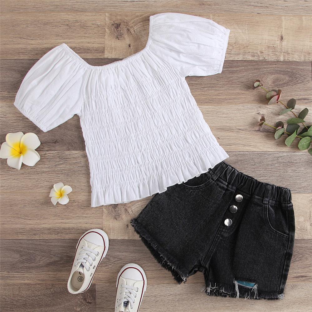 Girls Short Sleeve Solid Top & Denim Shorts wholesale kids clothing