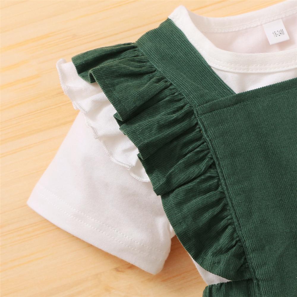 Girls Short Sleeve Solid Top & Suspender Dress children wholesale clothing