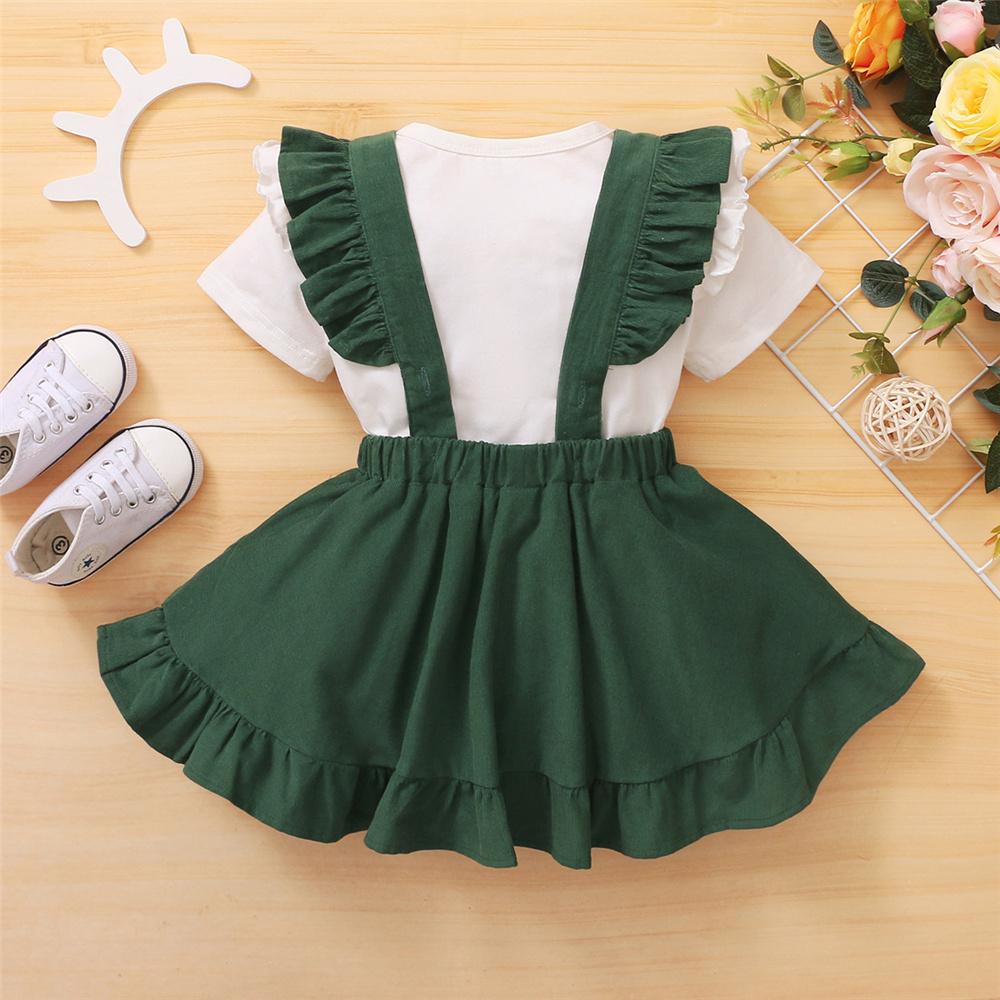 Girls Short Sleeve Solid Top & Suspender Dress children wholesale clothing