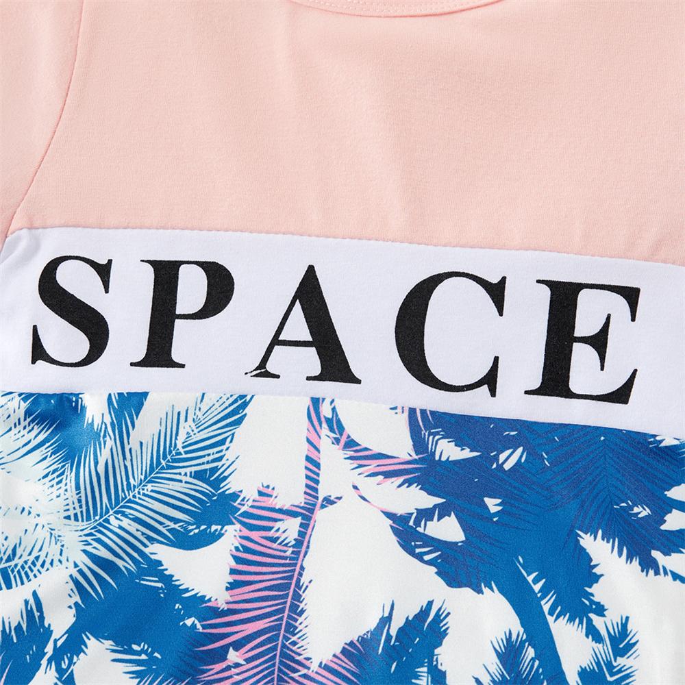 Boys Short Sleeve Space Letter Leaf Printed T-shirt & Shorts kids boutique wholesale