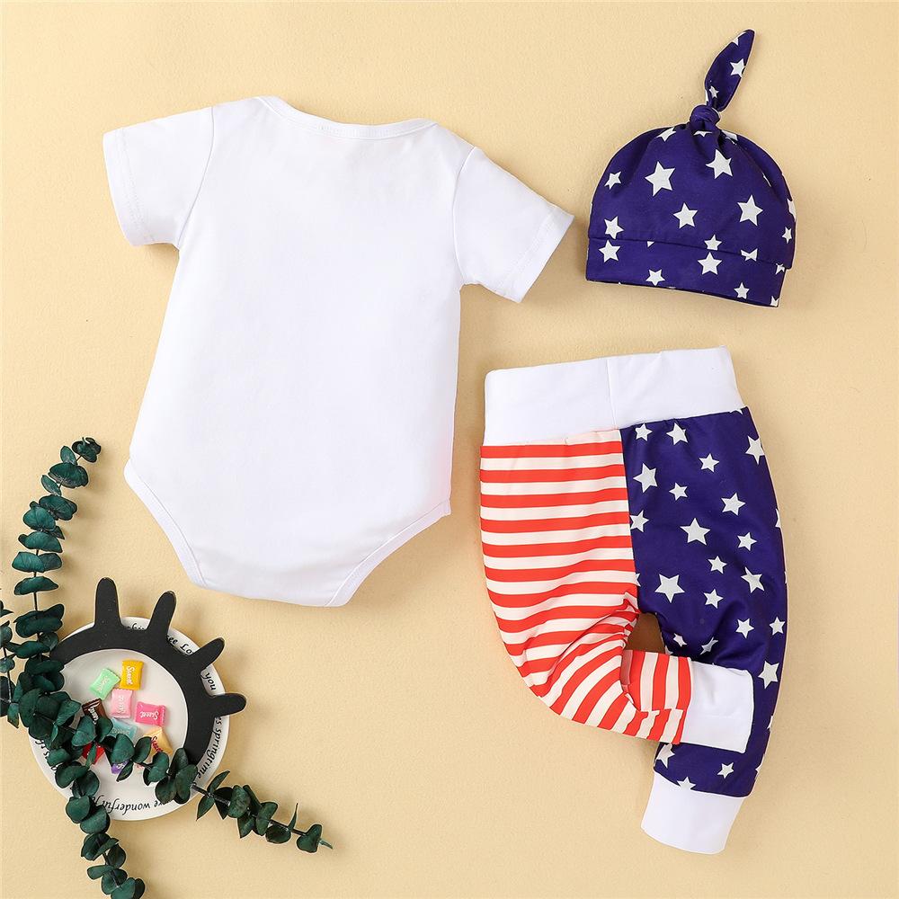 Baby Unisex Short Sleeve Star Letter Striped Romper & Pants & Hat cheap baby clothes wholesale