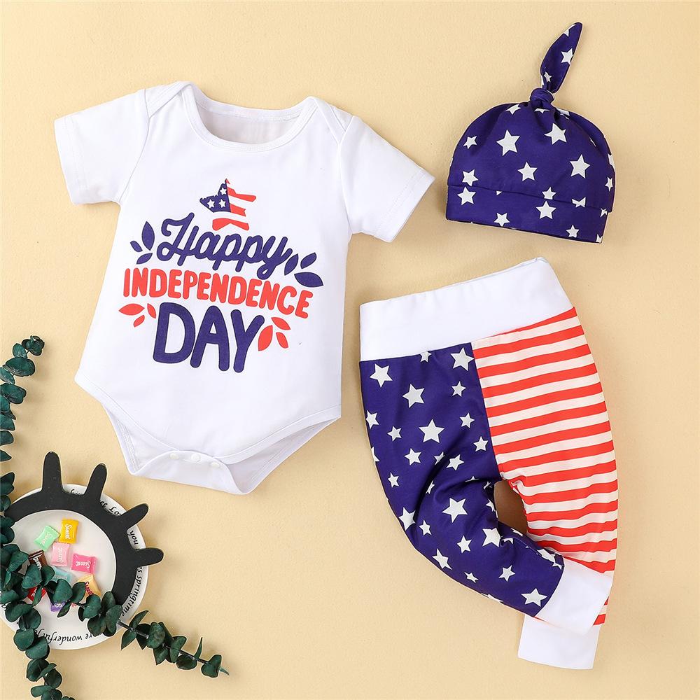 Baby Unisex Short Sleeve Star Letter Striped Romper & Pants & Hat cheap baby clothes wholesale